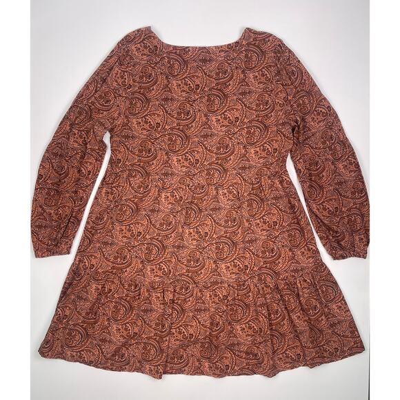 Lucky Brand Burnt Orange Paisley Tiered Midi Dress Long Sleeve Boho Chic Size M - Picture 6 of 11